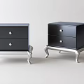 Modern Elegant Black Bedside Tables With Two Drawers Silver Knobs And Silver Decorative Legs 3d model