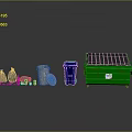 Different Colored Trash Bins With Solar Panel And Waste Items For Recycling