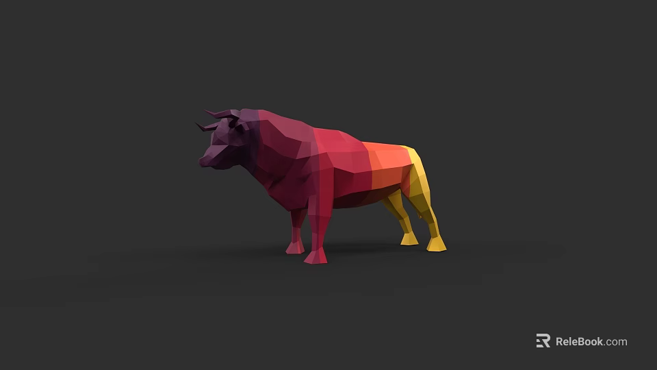 Colorful Low Poly Bull Sculpture With Red Yellow Purple Geometric Design 3d model 