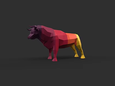 Colorful Low Poly Bull Sculpture With Red Yellow Purple Geometric Design 3d model