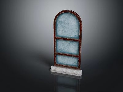Arched Decorative Shelf with Three Glass Panels Dark Frame and White Base 3d model