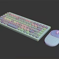 Light Blue Computer Keyboard and Mouse with Pastel Color Keycaps Cute Design 3d model