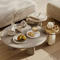 Round Modern Concrete Coffee Table With Pears Biscuits Cups And Vase