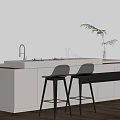 Modern Kitchen Interior With Island Counter And Bar Stools Design 3d model