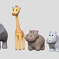 Cute Cartoon Animal Toy Figures Including Giraffe Elephant Hippo Rhino And Lion