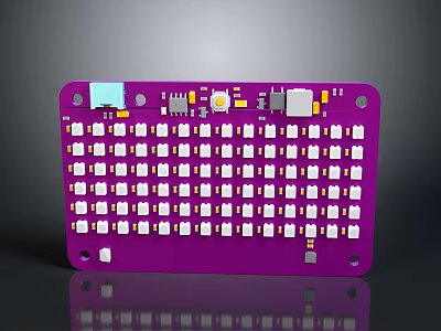 Purple Computer Keyboard Circuit Board With White Key Positions And Electronic Components 3d model