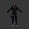 3D Character Costume Featuring Black Coat Red Suspenders Beard White Gloves Jeans Red Sneakers