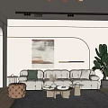 Modern Living and Dining Room Interior With Sofa Coffee Table And Large Plant