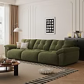 Green Velvet Three Seater Sofa Living Room Interior with Floor Lamp Coffee Table Decorative Painting