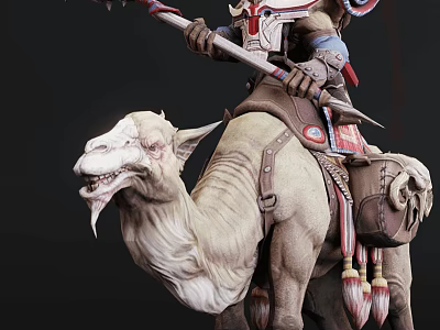 Game Movie Character Riding Fantasy Camel With Weapon And Armor 3d model