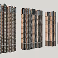 Various Modern High Rise Building Exterior Designs With Different Facade Styles 3d model
