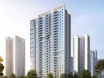 Modern High Rise Residential Buildings With Green Trees And Blue Sky Background 3d model