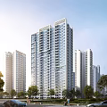 Modern High Rise Residential Buildings With Green Trees And Blue Sky Background