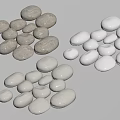 Smooth Gray And White Stone Pebbles With Wooden Accents Piled In Multiple Groups