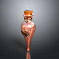 Woman Holding Copper Bottle With Cork Stopper And Decorative Metal Emblem