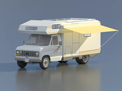 White Camper Van with Yellow Awning Roof Rack and Side Windows 3d model