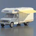 White Camper Van with Yellow Awning Roof Rack and Side Windows