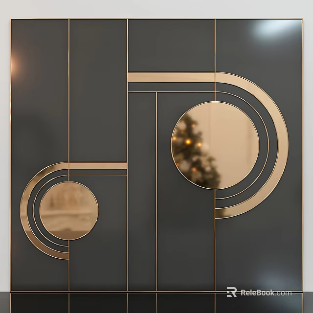 Modern Wall Decor With Gold Metal Frames And Circular Mirrors 3d model
