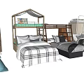 Kids Bed Styles Including House Shaped Loft Bed Bunk Bed With Colorful Bedding