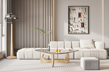 Quiet wind many people sofa floor lamp ornaments hanging painting frame stool background wall 3d model