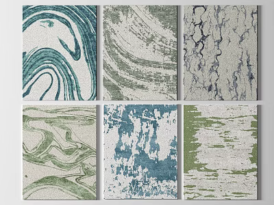 Modern Square Rugs With Abstract Blue Green Gray Textured Patterns For Home Decor 3d model