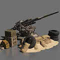 Military Tank With Sandbags Stacked Tires And Ammunition Crates In Battlefield Setup