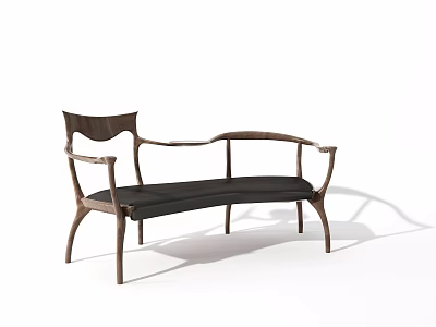 Elegant Wooden Frame Leisure Chair With Black Cushion And Curved Armrests 3d model