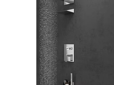Modern Rain Shower Head With Smooth Water Flow And Sleek Control Panel On Grey Wall 3d model