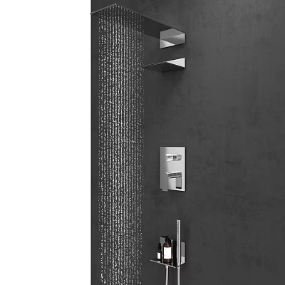 Modern Rain Shower Head With Smooth Water Flow And Sleek Control Panel On Grey Wall 3d model