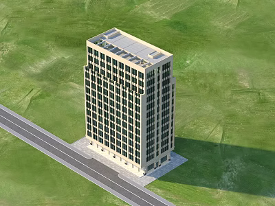 Aerial Planning Of Modern High Rise Building With Green Lawn And Surrounding Road 3d model