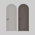 Dark Brown And Light Gray Wooden Swing Doors With Modern Arched Top Design
