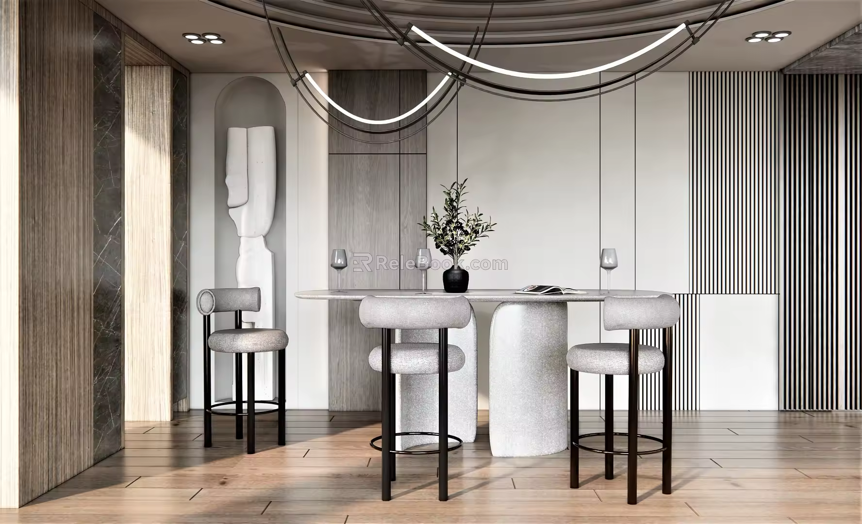 Modern Bar Counter Home Furnishing Bar Counter Bar Stool Bar Stool Bar Table Inverted Plant Vase Ornaments Chandelier 3d model