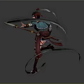 Female Warrior Character With Bird Creature Inspired Headdress And Spear Weapon