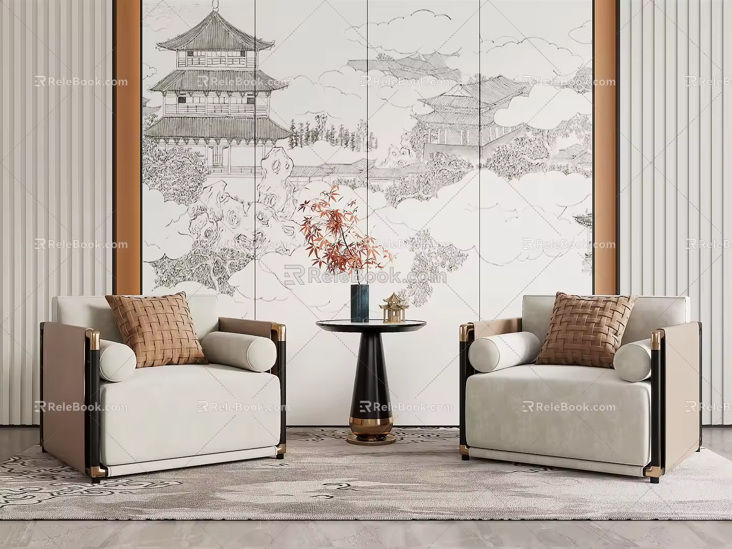 New Chinese Style Casual Sofa Combination Single Sofa 3d model