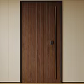 Modern Security Door With Wood Grain Design Dark Frame And Electronic Lock 3d model