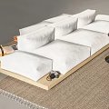 White Plush Leisure Sofa Set With Comfortable Cushions Wooden Frame Side Table On Carpet