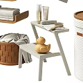 Organic Cotton Towels Bamboo Storage Baskets Liquid Soap Dispensers Wooden Shelves Toiletries
