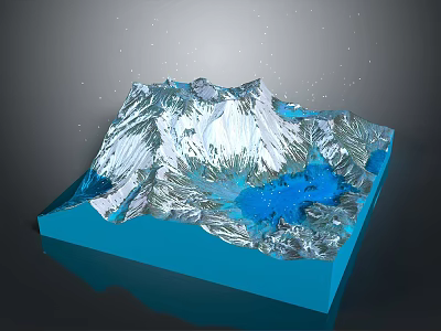 Scenic Mountain Landscape With Snowy Peaks And Blue Lakes On Textured Surface 3d model