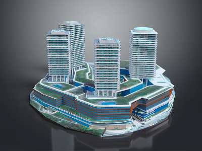 Modern Circular Architectural Complex With High Rise Buildings Green Spaces And Water Features 3d model