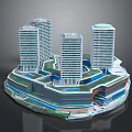 Modern Circular Architectural Complex With High Rise Buildings Green Spaces And Water Features