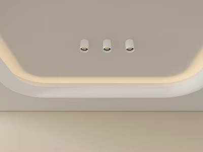 Modern White Ceiling Design With Recessed Lights And Curved LED Strip 3d model