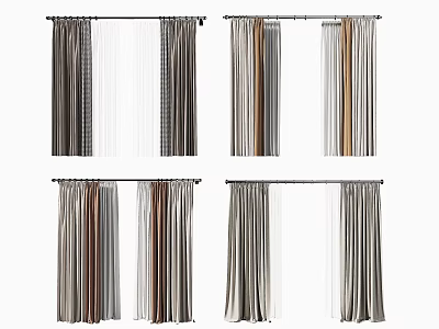 Various Styles Curtains Featuring Striped Patterns Sheer And Solid Fabric Combinations 3d model