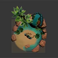 Beach Living Essentials 3D Model Scene With Palm Trees Rocks And Waterfall