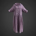 Women's Plaid Purple White Collared Dress with Three Quarter Sleeves and Loose Fit