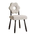 Beige Plush Single Chair With Flower Shaped Backrest Circular Hole And Dark Wooden Legs