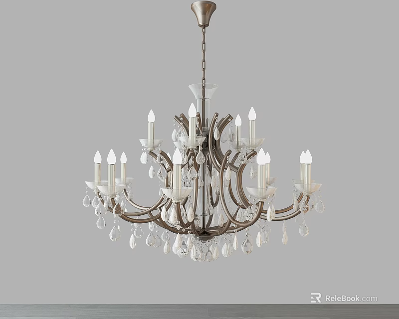 Elegant Classical Style Chandelier With Candle Shaped Bulbs And Crystal Decorations 3d model 