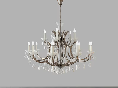 Elegant Classical Style Chandelier With Candle Shaped Bulbs And Crystal Decorations 3d model
