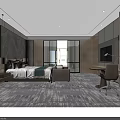 Modern Hotel Guest Room Interior With Sofa Coffee Table TV Console And Area Carpet