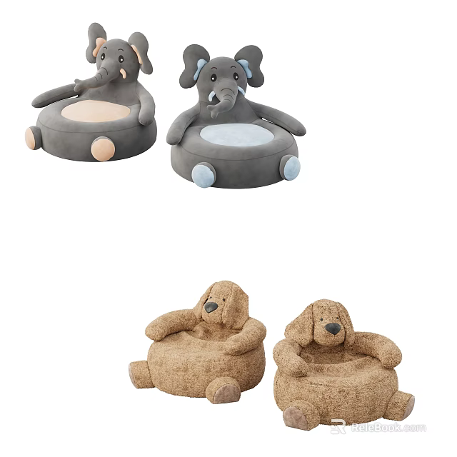 Cute Soft Plush Animal Dolls With Elephant And Dog Designs 3d model 