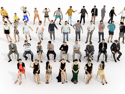 Modern multi-person urban male and female figures 3d model